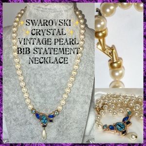 80s Swarovski Crystal Pearl BIB Statement Necklace